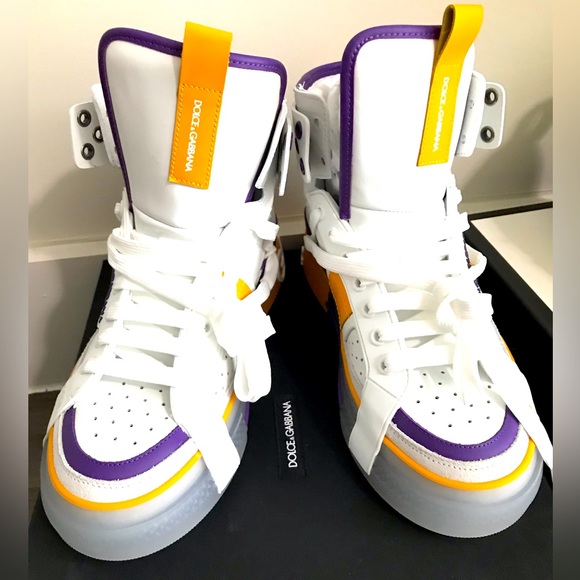 Dolce Gabbana high top lace up sneakers (Lakers colors) Neiman exclusive sz 6 - Picture 1 of 8
